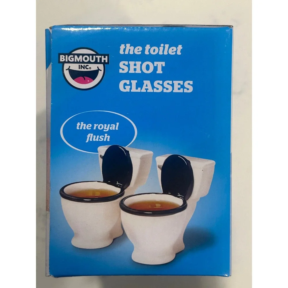 BigMouth Inc The Toilet Shot Glasses Set of 2 Ceramic Gag Gift 1.5oz White Black